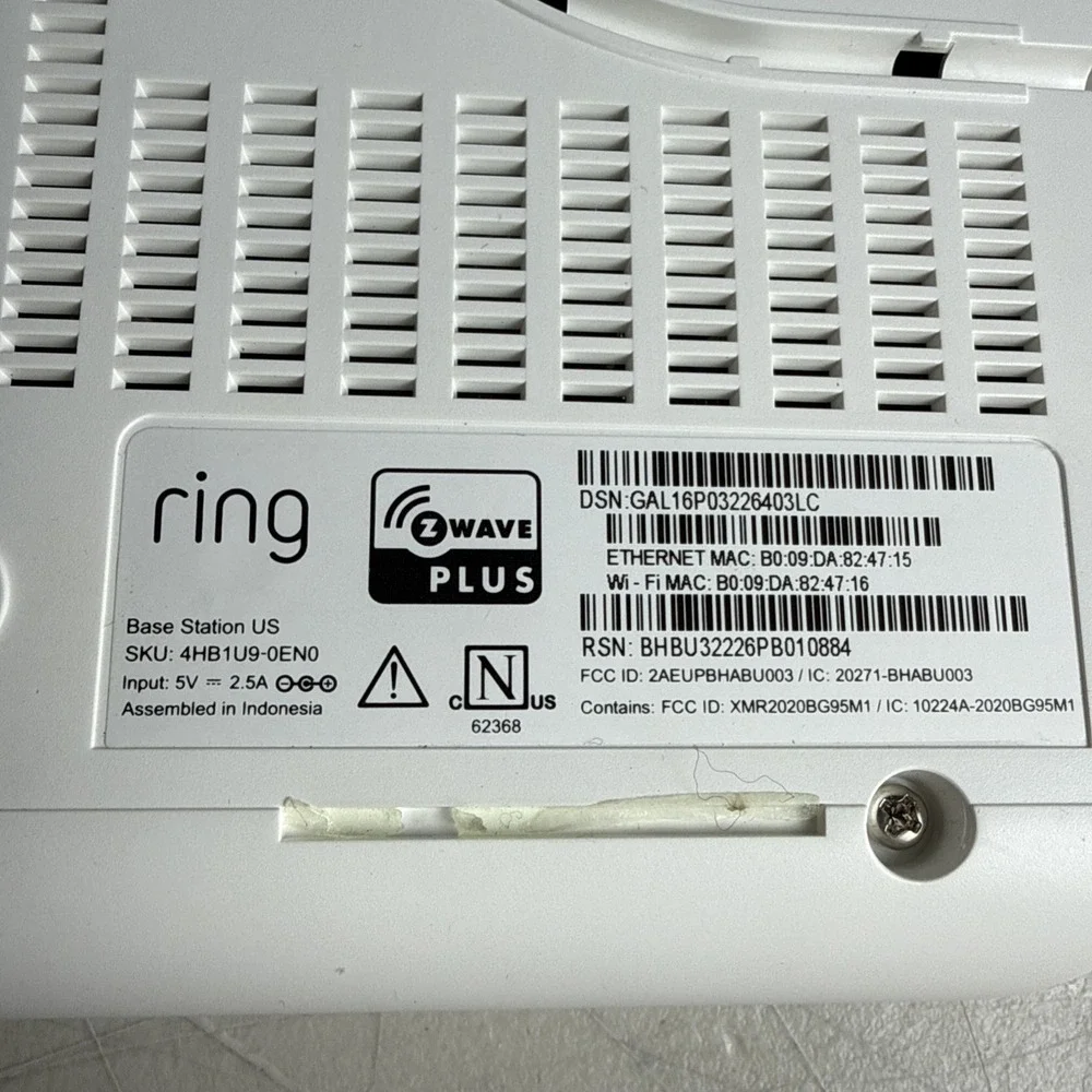 Ring Alarm Base Station - Gen 2 - Model 4HB1U9-0EN0 With Power Adapter